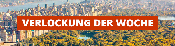 Luftaufnahme des Central Parks und der Skyline von Manhattan mit dem Schriftzug „Verlockung der Woche“.