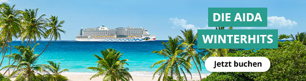 Blick aufs Meer mit Palmen und Schiff
